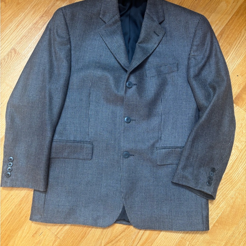 Franco Tassi Silk Wool Gray Houndstooth Sport Coat Jacket 40S Career Preppy